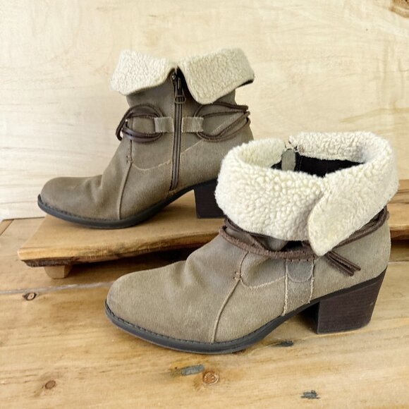 Eddie Bauer Louise Suede Boots Booties Tan Sherpa Cuff 8.5 - Picture 3 of 7